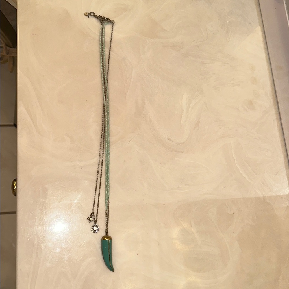 Lucky Brand Silver Necklace with Turquoise Pendant